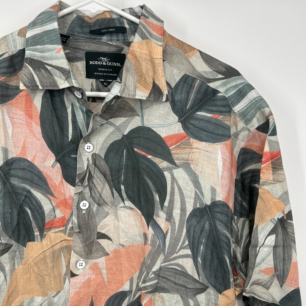 Rodd & Gunn Mens XL 100% Linen Shirt Sports Fit Floral Hawaiian Short Sleeve